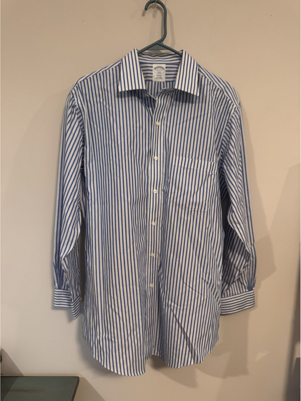 Brooks Brothers Striped Button Down Dress Shirt Mens L Blue White Long Sleeve